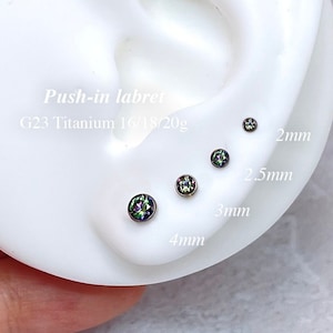 IMPLANT GRADE TITANIUM 20g 18g 16g Bezel Gem Stud, Push In Labret, Flat Back Earring, Forward Helix Jewelry, Cartilage Tragus Nose Piercing