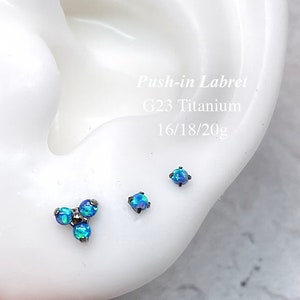 Titanium Opal Threadless Push Pin Labret, Triangle Flat Back Earring, Cartilage Tragus Helix Conch Stud, 16g 18g 20g