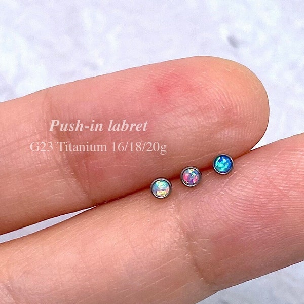 IMPLANT GRADE TITANIUM Tiny Opal Gem Threadless Earring Labret Stud 20g 18g 16g Push In Labret Cartilage Helix Tragus Earring