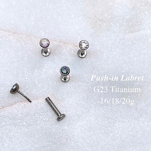 IMPLANT GRADE TITANIUM 20g 18g 16g Threadless Earring, Tiny Gem Labret Stud, Push In Labret, Flat Back Earring, Helix Cartilage Tragus Stud