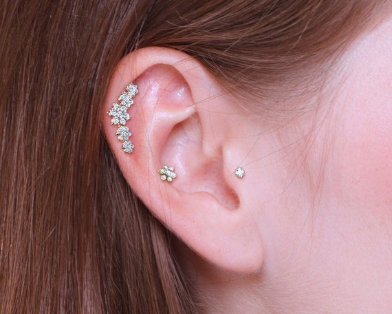 16G Surgical Steel Flower CZ Flat Back Stud Earrings Jewelry