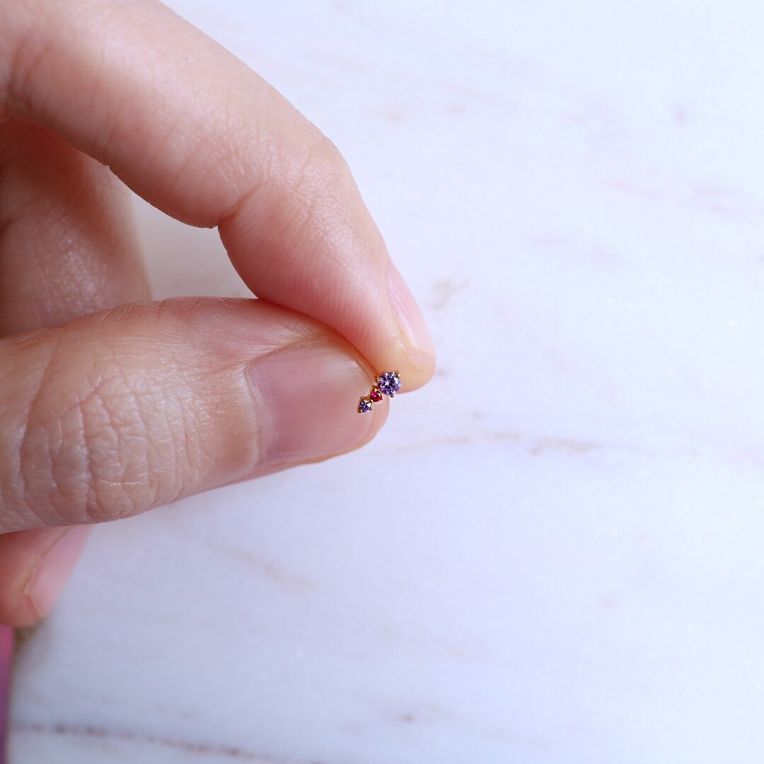 20G/18G/16G Tiny Amethyst CZ Gem Stud Push Pin Flat Back