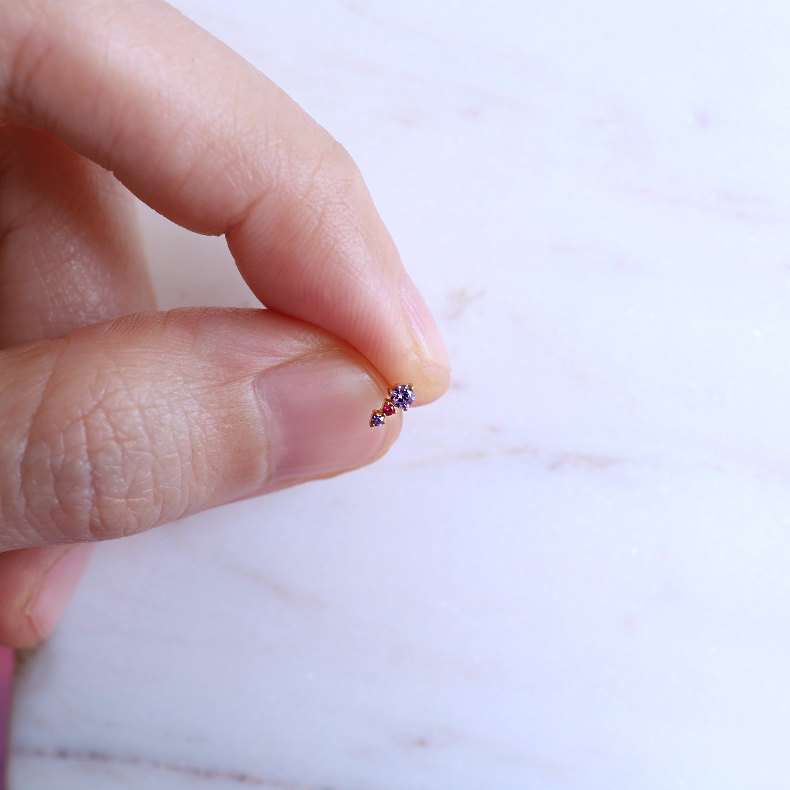 20G/18G/16G Tiny Amethyst CZ Gem Stud Push Pin Flat Back Earring, Helix Cartilage Earring, Flat Back Stud, Helix Stud, Minimalist Jewelry