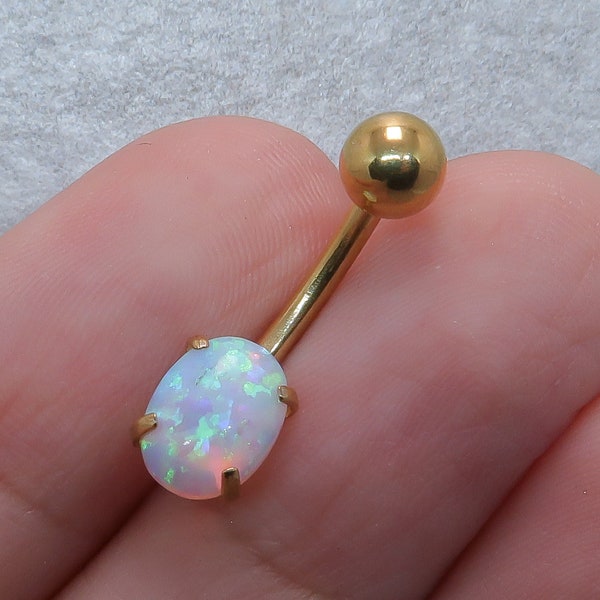 Opal Belly Ring, Navel Piercing, Dainty Belly Ring, Surgical Steel, 14G Curve Barbell, Navel Jewelry, Opal Belly Button Rings,