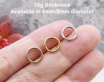 16G Hoop, Cartilage Hoop, Surgical Steel Clicker, Seamless Hoop Earring, Helix Hoop, Cartilage Earring Hoop, 6mm Hoop Earrings, 8mm Hoops