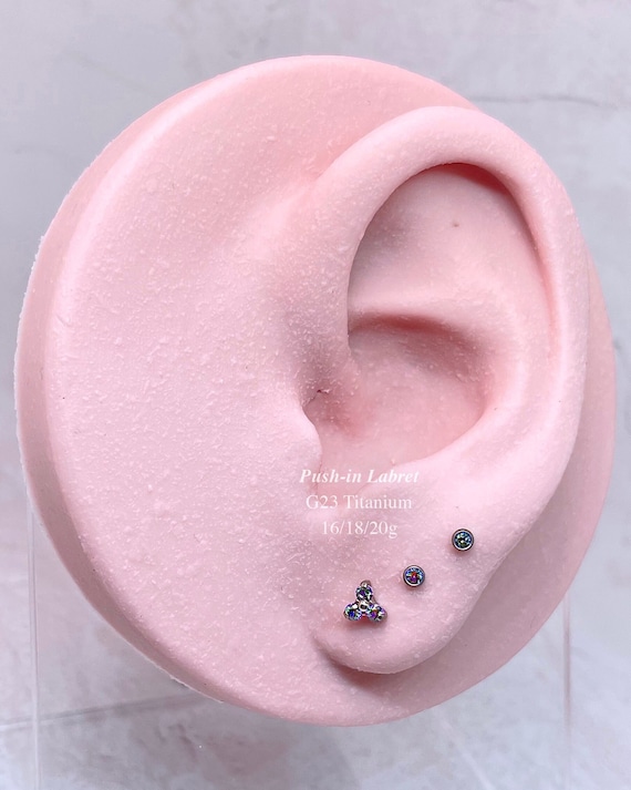 Implant Grade Titanium Pink CZ Triangle Threadless Push In Labret Implant Grade Titanium Pink CZ Triangle Threadless Push In Labret