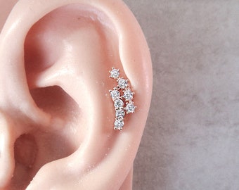 16G Sparkling Cluster CZ Rose Gold, Cartilage Earring Surgical Steel, Tragus Earring, Screw Back Earrings, Helix Piercing, Cartilage Earring