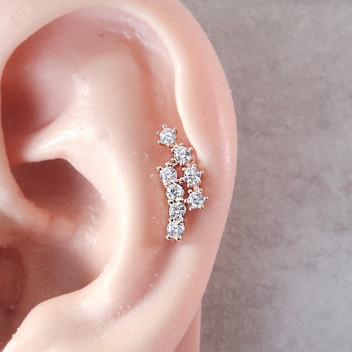 16G Sparkling Cluster CZ Rose Gold Cartilage Earring Surgical Etsy