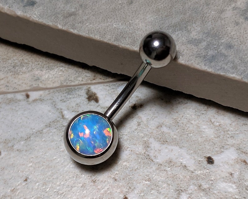 Opal Belly Button Rings 14G Curve Barbell Belly Button Rings Etsy