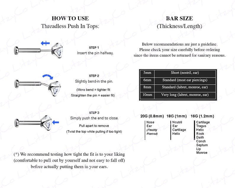 IMPLANT GRADE TITANIUM 20g 18g 16g Bezel Gem Stud, Push In Labret, Flat Back Earring, Forward Helix Jewelry, Cartilage Tragus Nose Piercing image 4