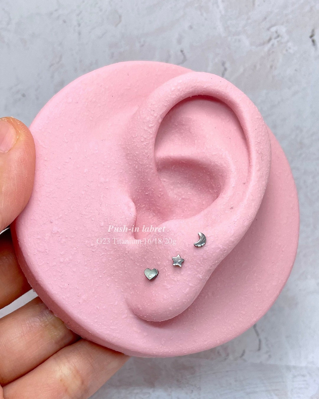 20G/18G/16G Heart Star Moon Push Pin Labret Titanium Flat Back Earring