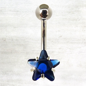 Sapphire CZ Charm, Belly Button Rings Star, Navel Jewelry, 14G Surgical Steel Curved Barbell, Dainty Belly Ring, Navel Piercing