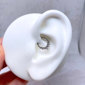 16g CZ Leaves Daith Earring Silver/Gold/Rose Gold/Black Daith Piercing Jewelry, 316L Surgical Steel Septum Ring Clicker image 2