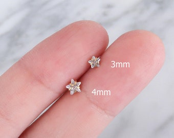 16G Cartilage Stud, Dainty Star CZ Gold Plated Surgical Steel, Cartilage Earring, Tragus Earring, Helix Piercing, Ball Back Stud