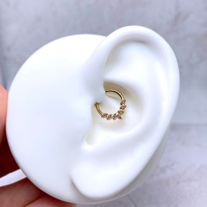 16g CZ Leaves Daith Earring Silver/Gold/Rose Gold/Black Daith Piercing Jewelry, 316L Surgical Steel Septum Ring Clicker image 5