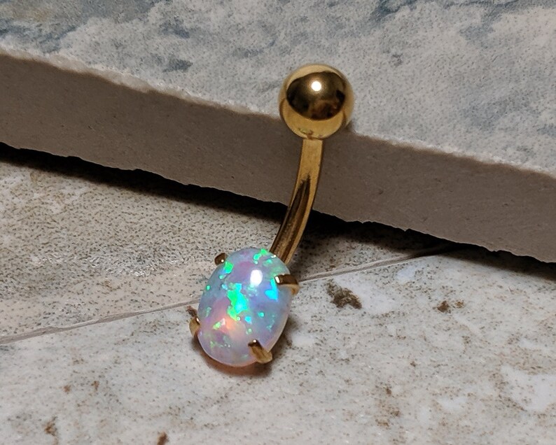Opal Belly Ring Navel Piercing Dainty Belly Ring Surgical Etsy Canada