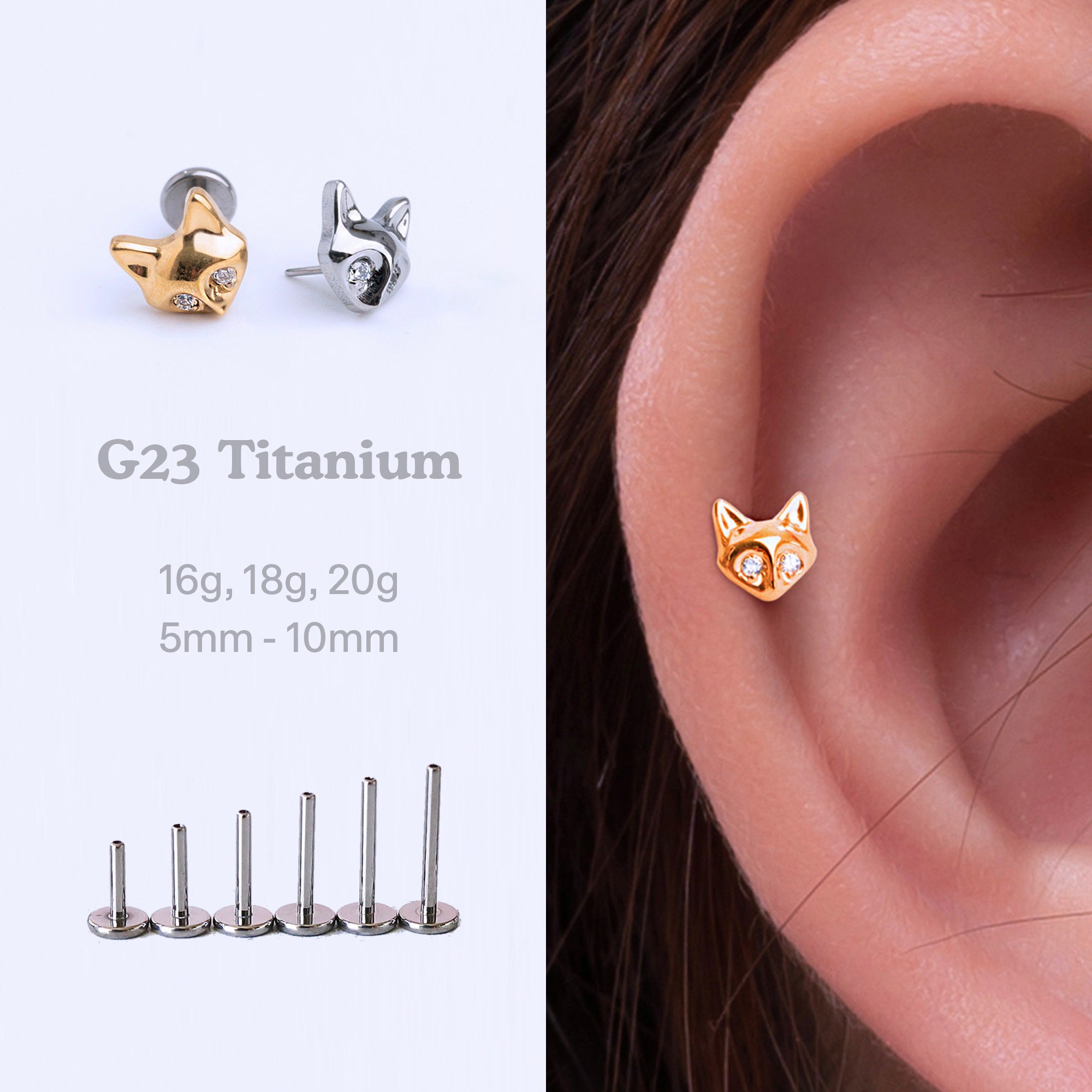 Stud Piercing Labret/helix En Titane - 20G, Longueur 5/6/8/10/12mm - Système Push-in, Sans Nickel - Pour Cartilage, Tragus, Lobe - Avec Cristal