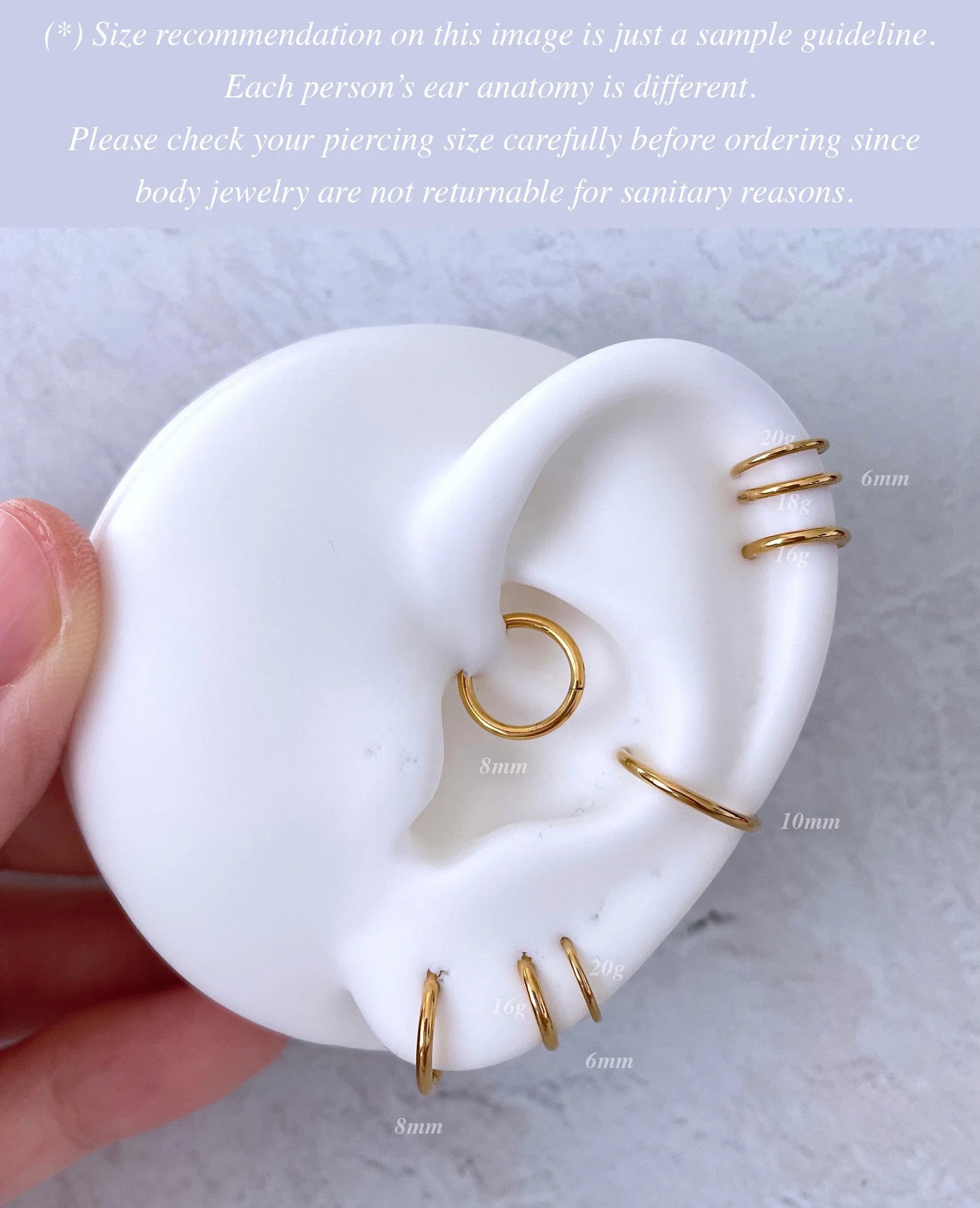 16g Clicker Triple Spike Conch Hoop, Conch Earring, Conch Ring