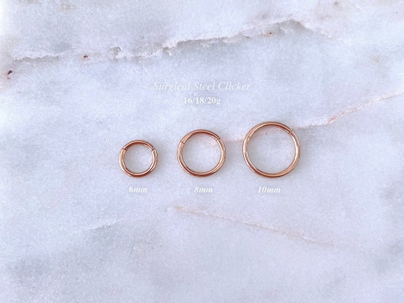 316L Surgical Steel Cartilage Earring, Helix Hoop, 16g 18g 20g Clicker, 6mm 8mm 10mm Conch Hoop, Tragus Ring, Gold, Rose Gold, Silver Finish image 2