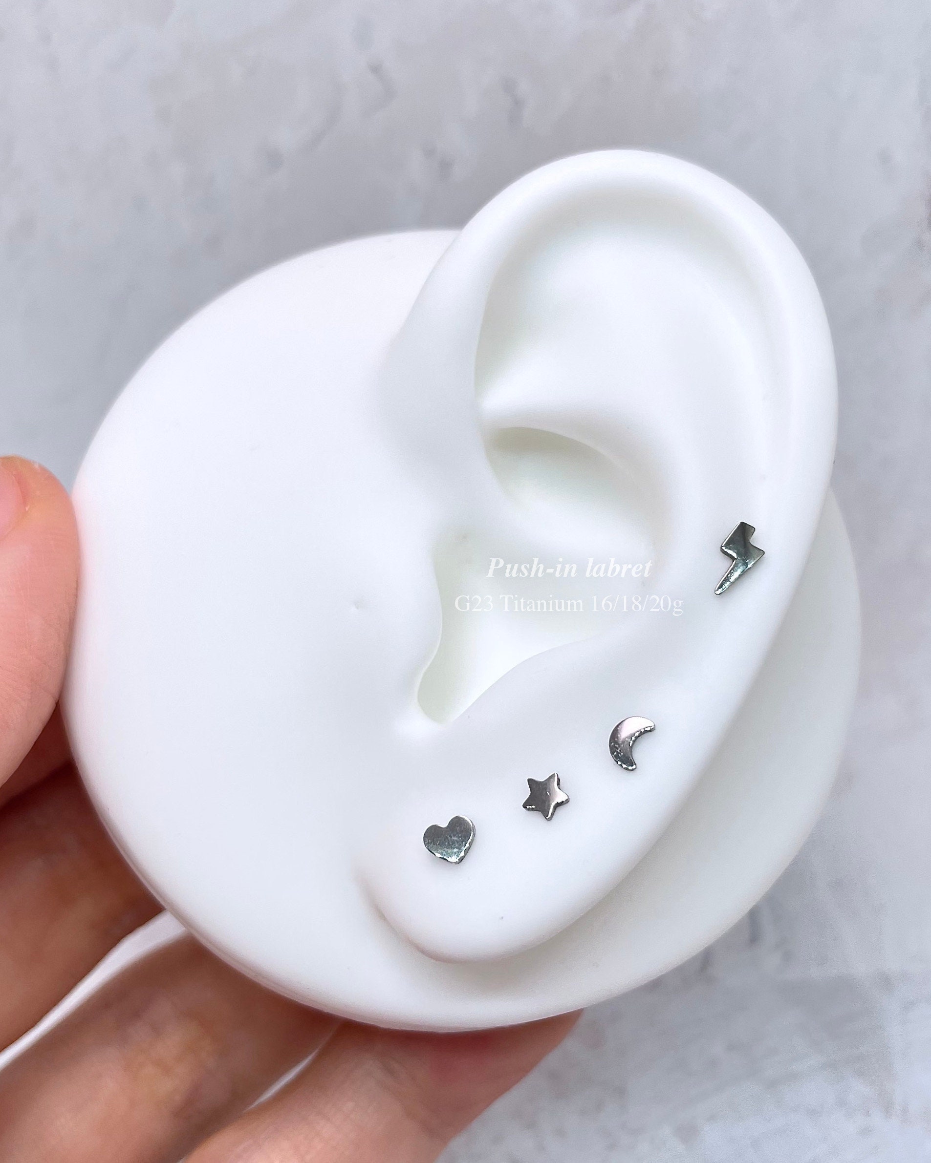 20G/18G/16G Tiny Star Heart Gem Push Pin Labret • Titanium Flat Back Earring • Labret Stud • Flat Back Stud • Helix Stud • Cartilage Earring
