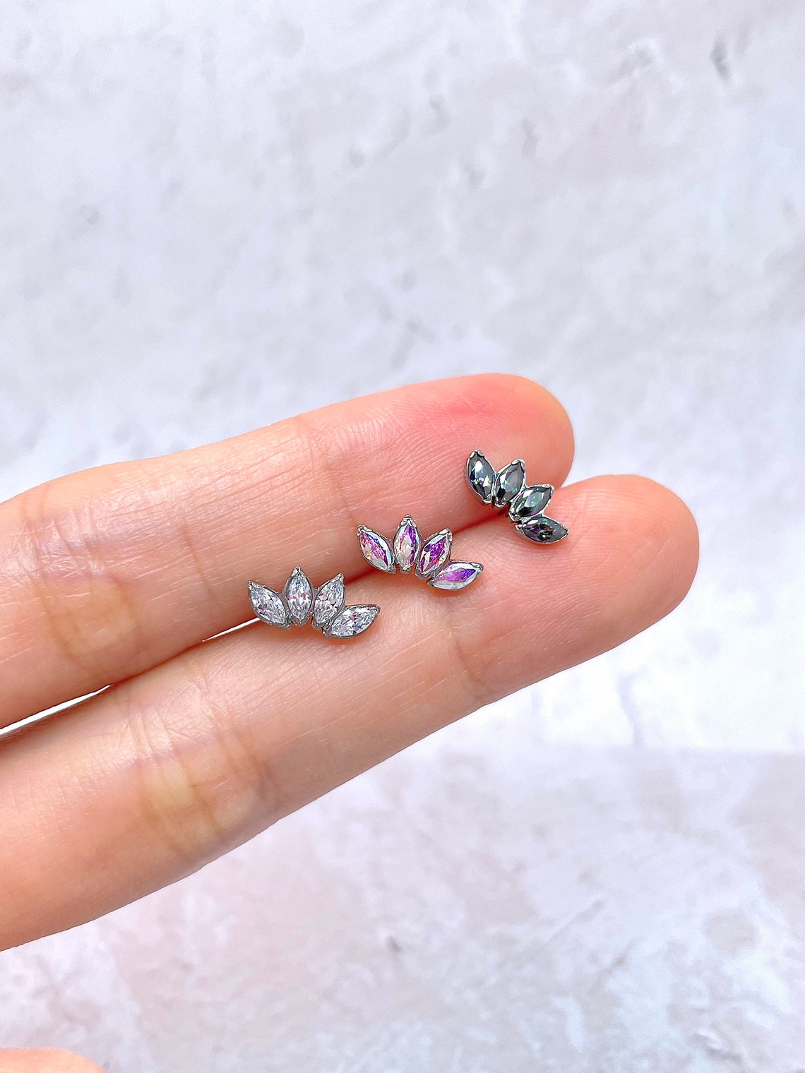IMPLANT GRADE TITANIUM Marquise Crystal Threadless Earring - Etsy