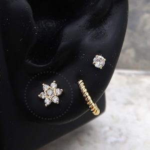 16G Cartilage Stud, Tiny Delicate CZ Flower, Cartilage Earring, Surgical Steel, Tragus Earring, Helix Piercing, Conch Earring, Labret Stud