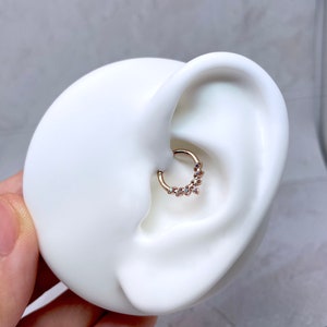 16g CZ Leaves Daith Earring Silver/Gold/Rose Gold/Black Daith Piercing Jewelry, 316L Surgical Steel Septum Ring Clicker image 7