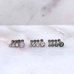 IMPLANT GRADE TITANIUM 20g 18g 16g Bezel Gem Stud, Push In Labret, Flat Back Earring, Forward Helix Jewelry, Cartilage Tragus Nose Piercing image 2