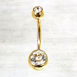 Double Jeweled CZ Belly Ring, Crystal Belly Ring, Gold Belly Button Ring, Simple Belly Button Ring, Surgical Steel Belly Button Rings