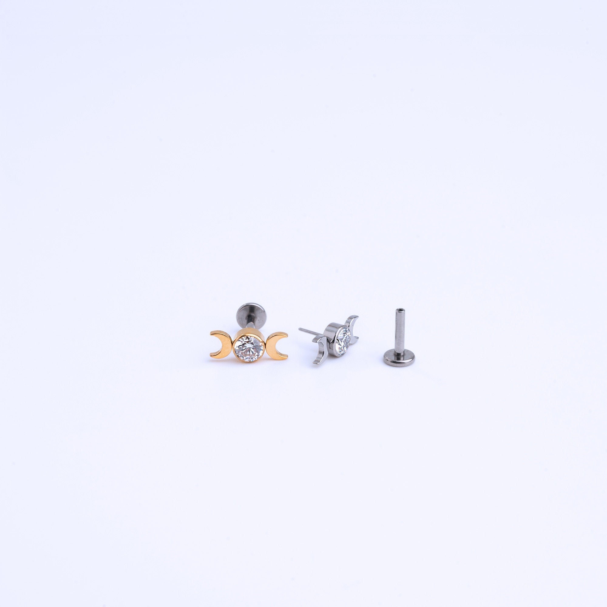 20G/18G/16G Romantic Moon Phase Stud Push Pin Labret, Helix Cartilage Earring, Threadless Flat Back Stud, Flat Back Earring, Helix Stud