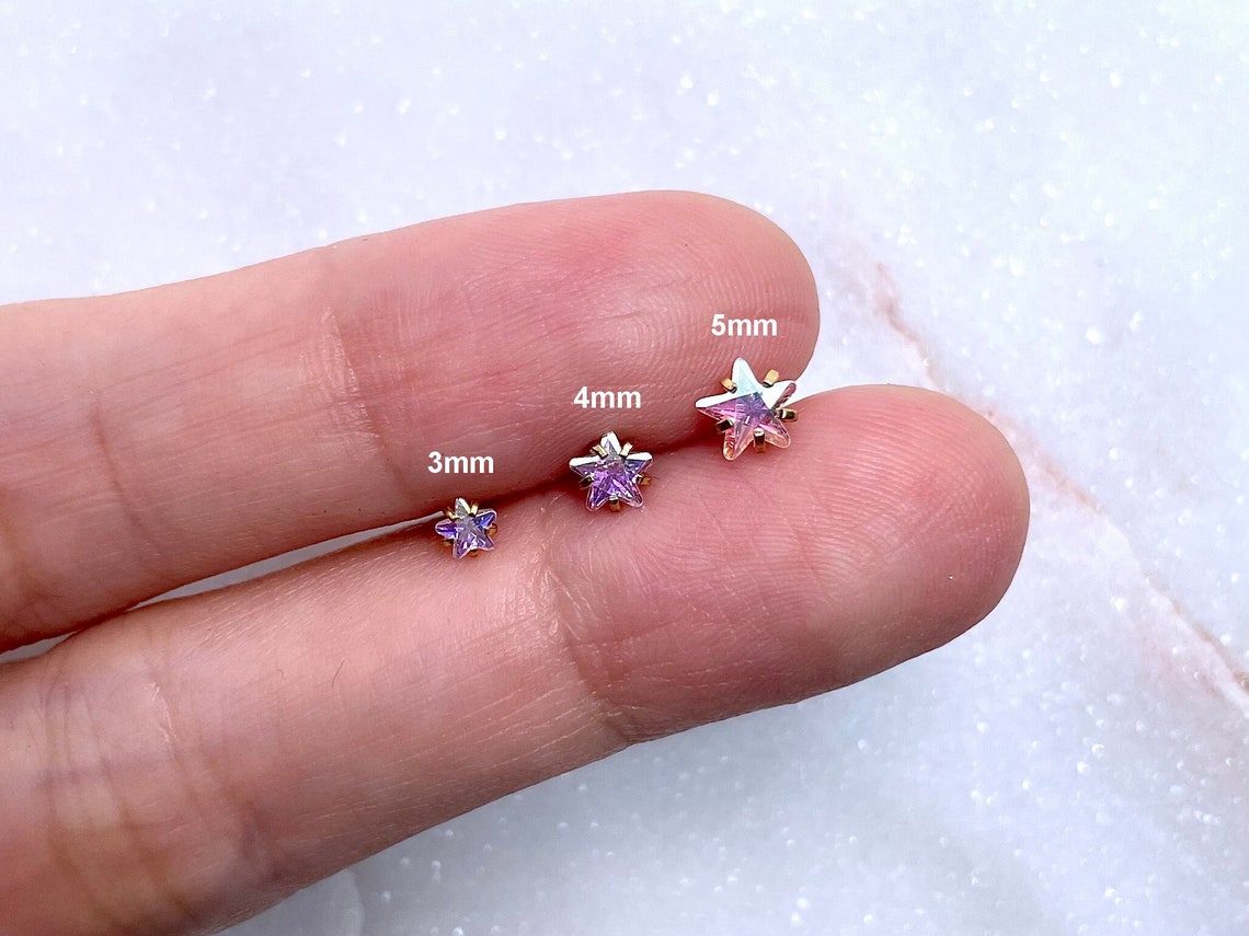 16g Ball Back Earring 3mm/4mm/5mm Prong Set Iridescent CZ Star Etsy