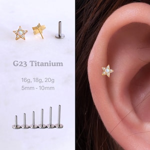 20G/18G/16G Dainty Opal Star Push Pin Labret, Helix Cartilage Earring, Flat Back Stud, Flat Back Earring, Helix Stud, Celestial Jewelry