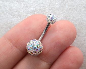15pcs Body Piercing Colorful Crystal Ball Barbell Button Belly Navel Ring 