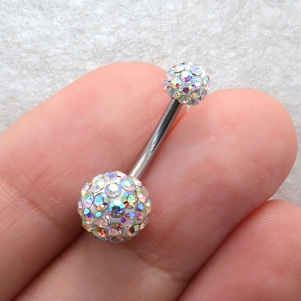 Crystal Ball Belly Rings, 14G Curve Barbell, Surgical Steel Belly Button Rings, Crystal Belly Button Ring, Crystal Belly Ring