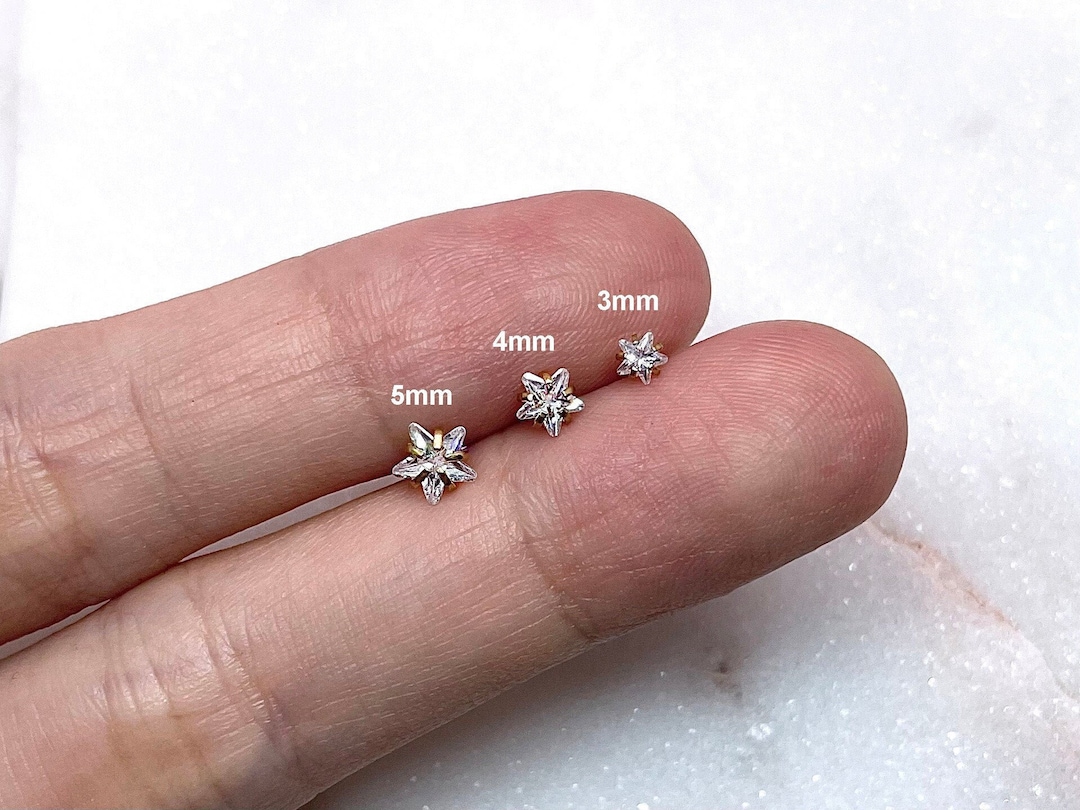 16g Ball Back Earring 3mm/4mm/5mm Prong Set Sparkling CZ Star Cartilage Ear Stud Helix Tragus