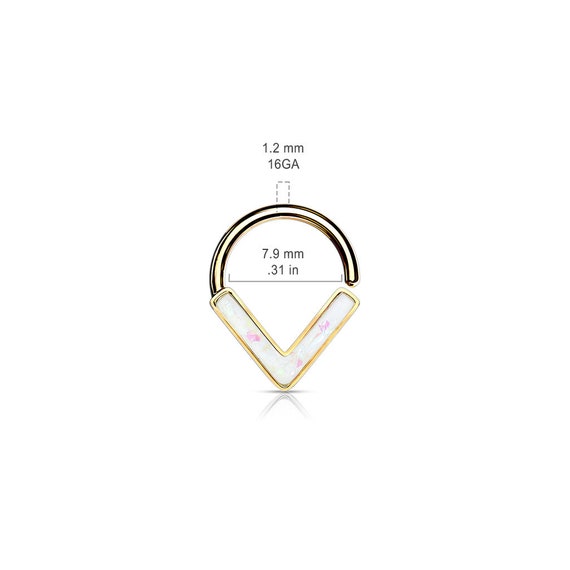 16g Faux Opal Chevron Nose Ring, Septum Piercing, Bendable, Rose-Gold Septum Ring Hoop, 316L Surgical Steel