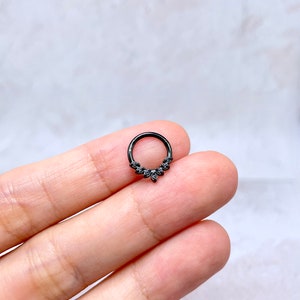 16g CZ Leaves Daith Earring Silver/Gold/Rose Gold/Black Daith Piercing Jewelry, 316L Surgical Steel Septum Ring Clicker image 8