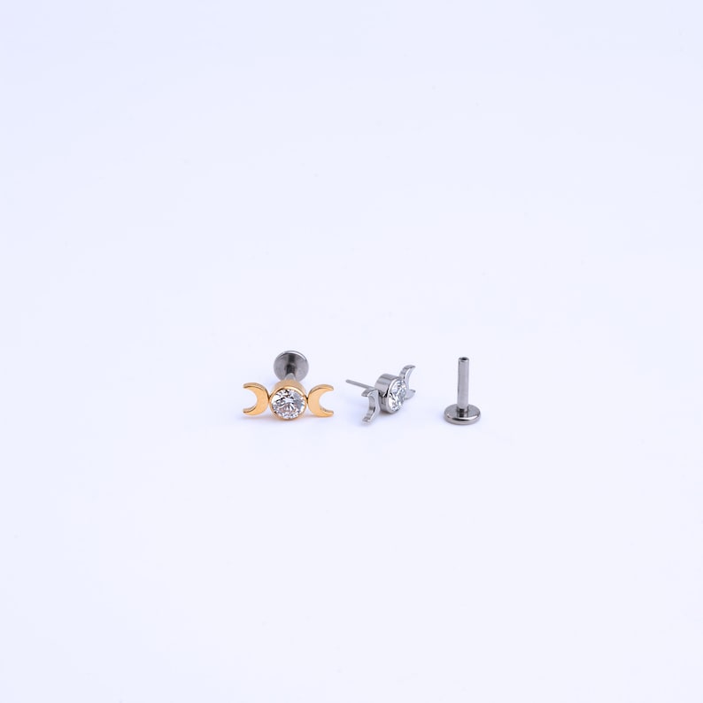 Titanium Cz Threadless Push Pin Labret, Moon Phase Flat Back Earring ...