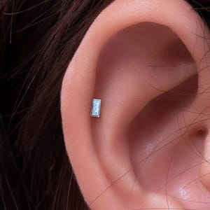 20G/18G/16G Cartilage Earring Minimalist Rectangle Opal Stud, Threadless Flat Back Stud, Flat Back Earring, Push Pin Labret