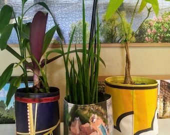 Pot Up those 1 gallon plants!  Upcycled Vinyl, extremely durable, is perfect for Potting.  Inside or outside.  Add colorful fun everywhere.