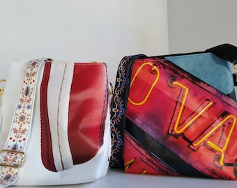 Handmade Vinyl Crossbody Bag: Upcycled Banner Design