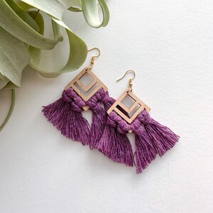 Macramé Earrings Eggplant