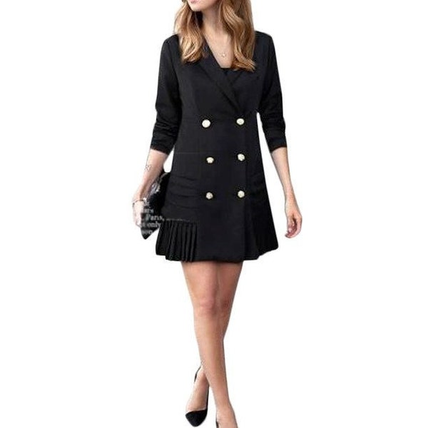 Womens Jacket Blazer Dress Short Dress Knee Length Long Sleeve V Neck Button Down Black Flared Casual Engagement Bachelorette Hen