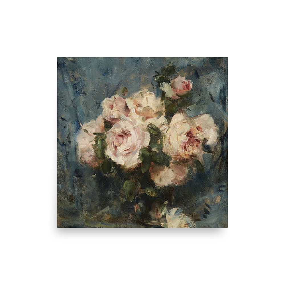 Vintage Painting of "still Life With Roses in a Glass Vase" in Print ...