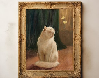 Gemälde einer Katze im Druck, Vintage Katzengemälde