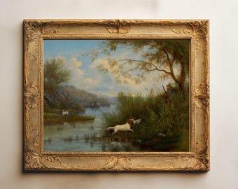 Vintage schilderij met print van wilde eend, klaar om ingelijst te worden