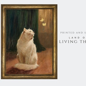 Painting of a Cat in Print, Vintage Cat Painting