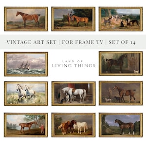 Vintage Frame TV Art of Horses and Dogs, Vintage Pack of Horses and Dogs, Set of 14