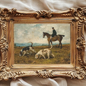 Perros de caza rastreando / Impresión artística vintage de caballos y perros / Arte ecuestre, arte canino