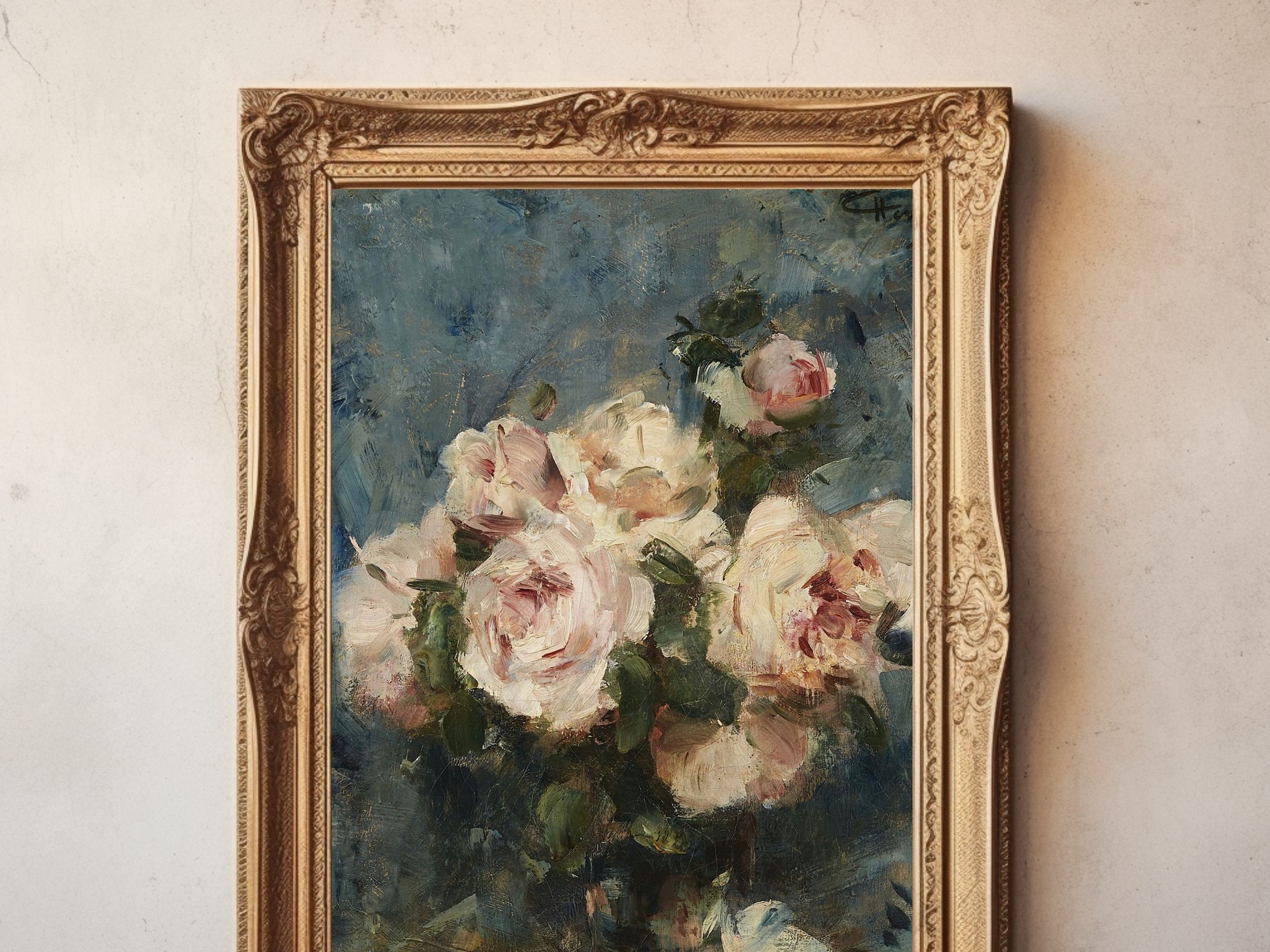 Vintage Painting of "still Life With Roses in a Glass Vase" in Print ...